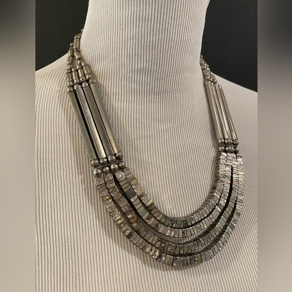 Silver Tone Tribal Metal Bib Necklace - Picture 3 of 9